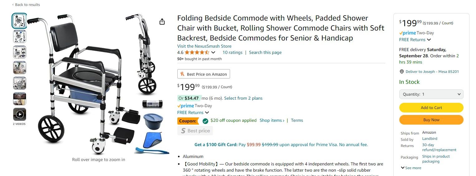 Folding Bedside Commode with Wheels