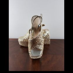 Gianni Bini Gold Glitter Platform Sandals Size 9
