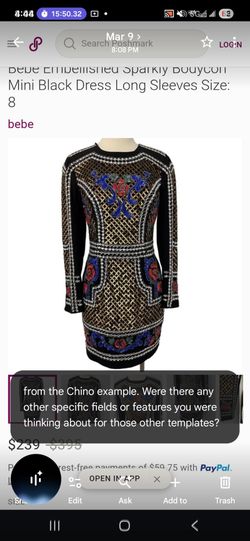 Bebe Embellished Sparkly Bodycon Mini Black Dress Long