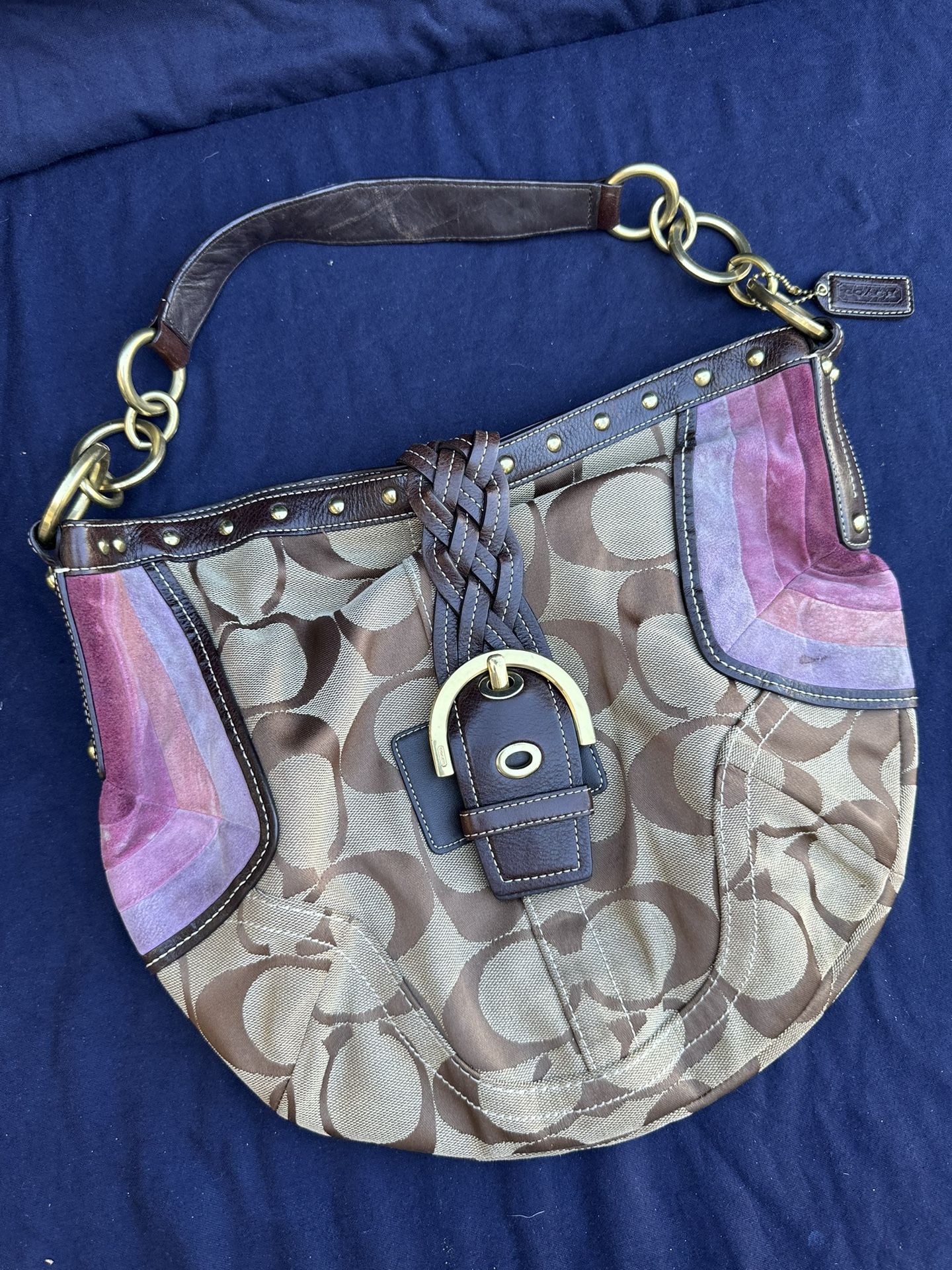 Coach Handbag, Signature Canvas with Leather Studded Trim and Strap Y2K Colorful
