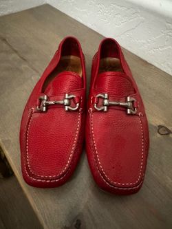 NIB SALVATORE FERRAGAMO Red Parigi Logo Driving Shoe Loafers Mens Size 9 1/2