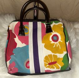 Vintage Victoria's Secret Y2K Floral Canvas Bowler Satchel Bag