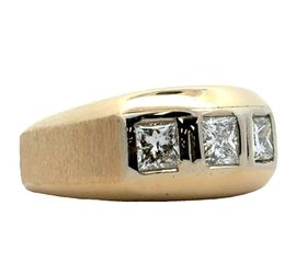 Men’s 10K Gold Diamond Ring 1.5CT 3 Stone Princess Cut 8.4g (A1D016574)