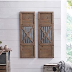 FirsTime & Co. Raleigh Shutter Wall Plaque Set, 36"H x 12"W, Natural, Antique Silver,70039, Living Room