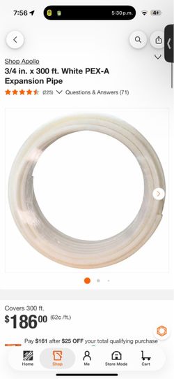 Apollo 3/4 in. x 300 ft. White PEX-A Expansion Pipe New FIRM PRICE