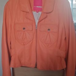 Plenty By Tracy Reese Supple Sheep Leather Jacket Cropped Orange Women's 6