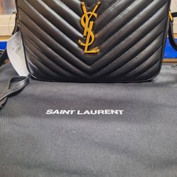 YSL Lou Medium Monogram Black/Gold Leather Camera Bag New