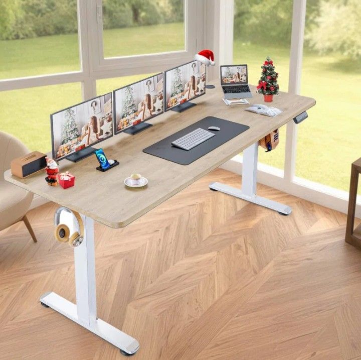 63'' Electric Height Adjustable Desk
( 27"- 47" height adjustable )Converts from Sitting to Standing Desk, Multifunctional Smart LED Controller