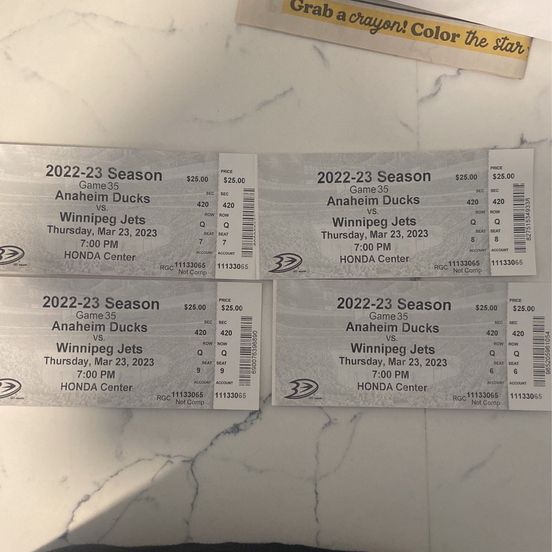 Selling 4 Ducks Tickets