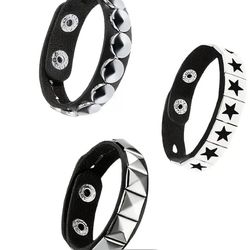 Set Of Three Studded Goth Rocker Bracelets