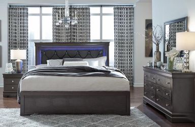 Dark Gray Bedroom Set with LED Headboard