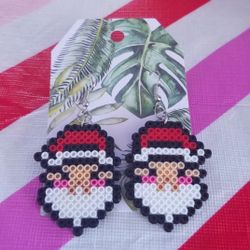 Mini Perler Bead Santa Christmas Earrings
