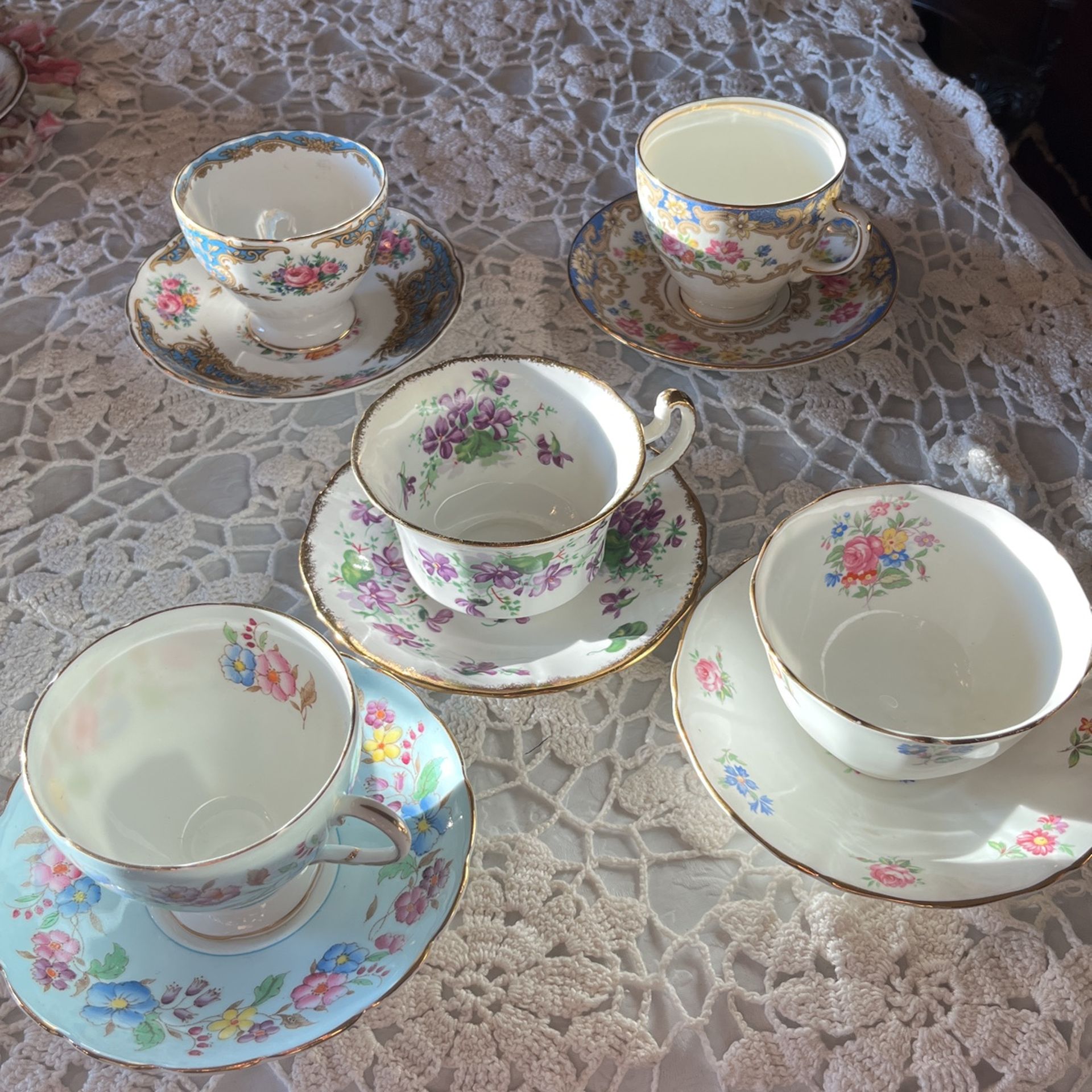 Set U - Five English bone china teacup sets