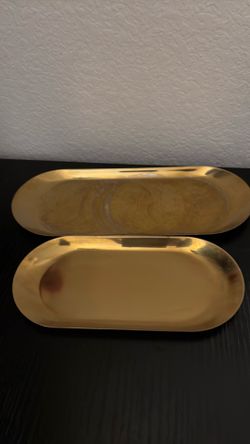 2PACK Oval Decorative Tray, Bathroom Vanity Tray for Dresser Counter, Stainless Steel Jewelry Dish Tray for Decor, Perfume Ring Key Candle Organizer T