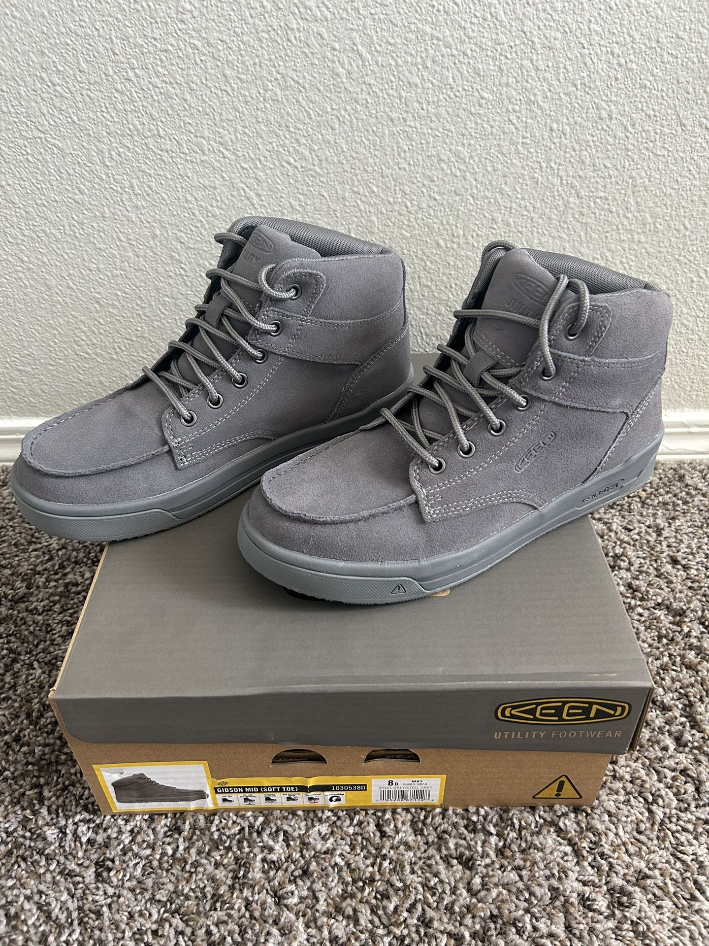 New Keen Gibson Gray Mid Soft Toe Boots Sz 8