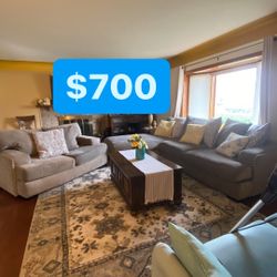 (WILL DELIVER) GraySectional With Chaise & Love Seat Sofa