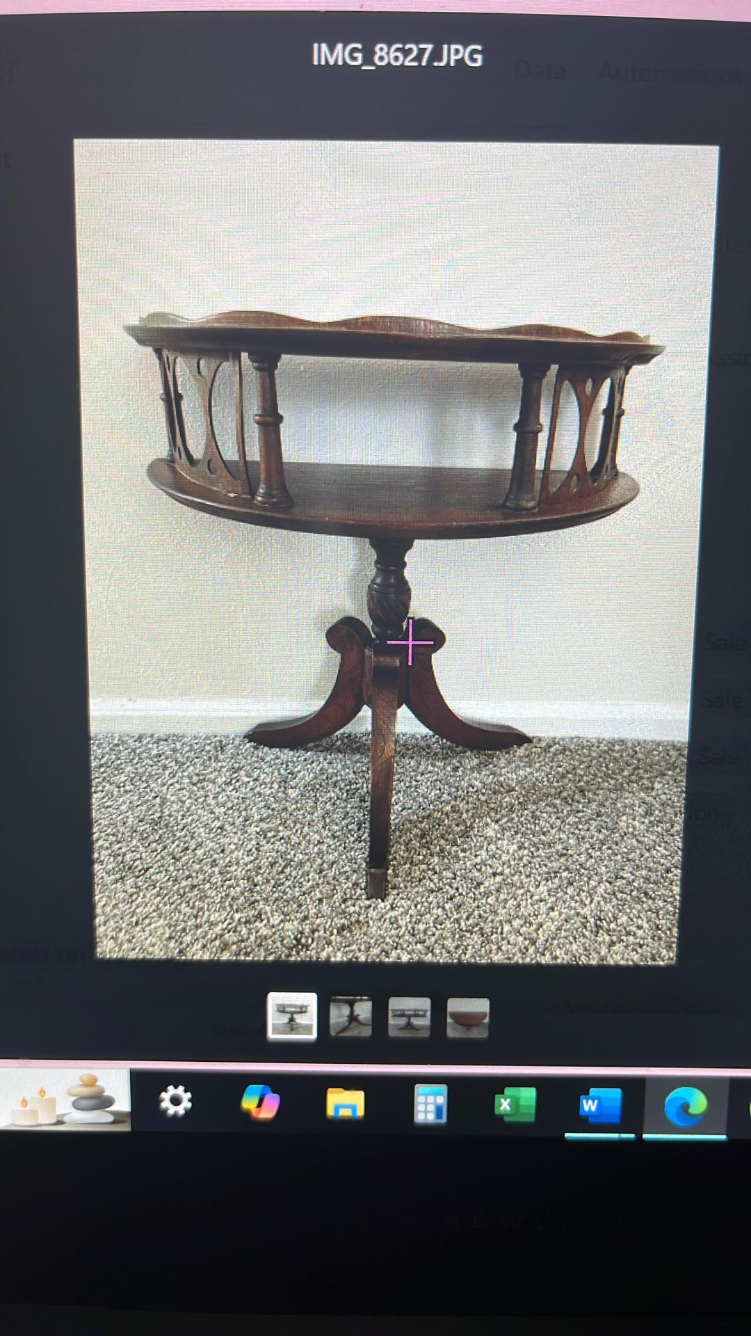 Antique Wood Table Half Circle Pie