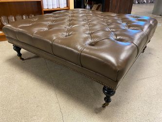 HANCOCK & MOORE Rolling Tufted Brown Leather Ottoman