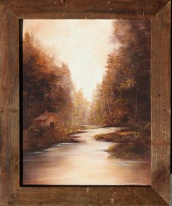 Forest River vintage framed landscape oil painting artwork