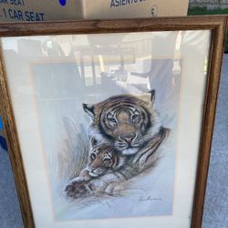 Framed Tiger Mother And Cub Print