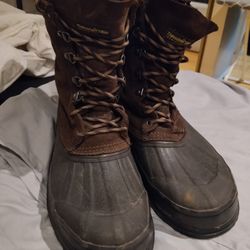 Mens Winter Snow Boots 10 Thinsulate Insulation Brown Black