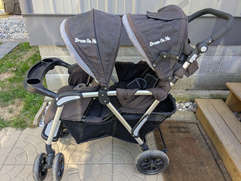 Dream On Me Double Stroller Black/Gray With Storage