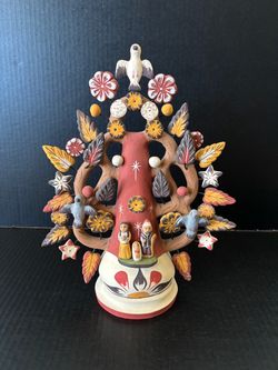 Nativity Tree of Life by Alberto Aparicio Canchari Mexican Folk Art Candleholder