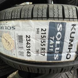 17” Kumho Solus TA11 Tires  New in Stock Now  Size 215/55R17