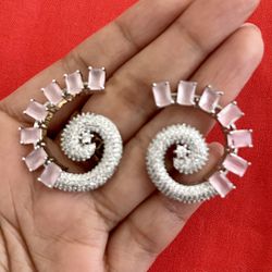 14k White Gold Plated Rose Quartz’s Earring