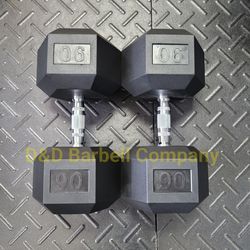 90lb Rubber Hex Dumbbells PAIR. Weights