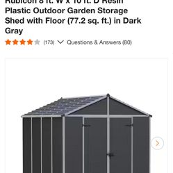 CANOPIA by PALRAM Rubicon 8 ft. W x 10 ft. D Resin Plastic Outdoor Garden Storage Shed with Floor (77.2 sq. ft.) in Dark Gray