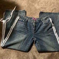 Edikted Baggy Blue Washed Low Rise Ribbon Jeans Size XL