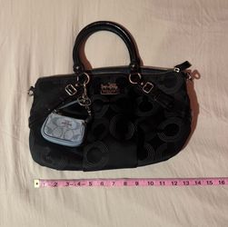 signature C Coach black leather bag