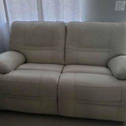 Beige Leather Loveseat