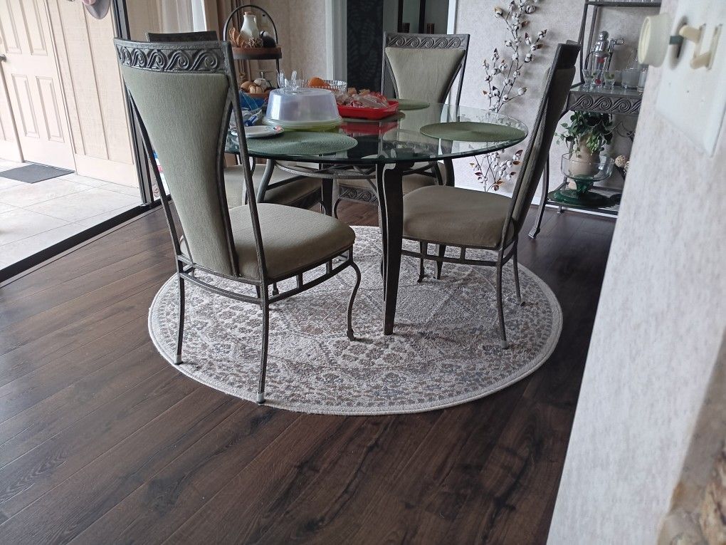 Dining Table Metal ŵ/Set Of 4 Sage Green Fabric Chairs, 4 Bar Stools, Plus Wine Display Shelf