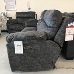 Sedona Smoke Grey Power Headrest Lay Flat Reclining Sofa by Catnapper Furniture 