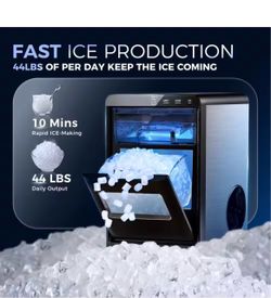 NEW IN BOX Shop SIMZLIFE 9.6 in. 45lb/24H Nugget Ice Countertop Portable Ice Maker in Black - 9 Cubes/6Mins, Auto-Clean, Basket and Scoop