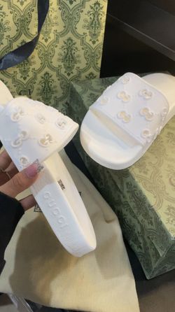 Unisex White Gucci Slides