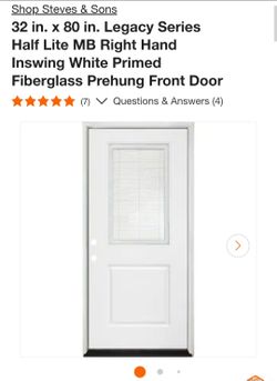 Mini blind 32x80 Fiberglass Prehung Door