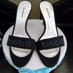 Bebe Black Heels with Logo