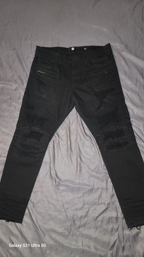 JORDAN CRAIG BLACK DISTRESSED DENIM JEANS(NOT FADED)