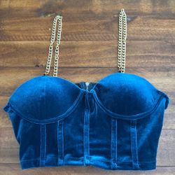 SHEIN Blue velvet corset with chain straps