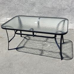 New $80 Rectangular Metal Patio Table 59x36x28” Tempered Glass with Umbrella Hole 