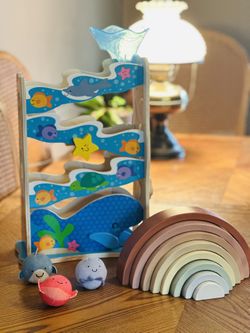 Melissa And Doug & Wooden Stacking Rainbow Toddler Baby Montessori Toy Lot