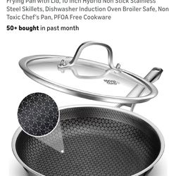 SNOWCLAD 10inch Hybrid Non-Stick Stainless Steel Frying  Pan w Lid