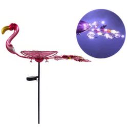 Outdoor Bird Bath Solar Birdbath Small Birdfeeder with Flamingo Metal Stake for Garden Yard Decor