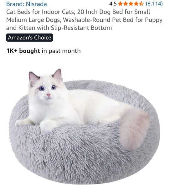 20 inch Calming Washable-Round Cozy Soft Pet Bed for Puppy and Kitten with Slip-Resistant Bottom