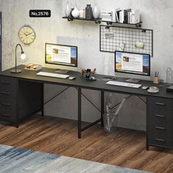 95" 2 Person Desk with 8 Drawers, Large Writing Home Office Desks with Outlets, Black