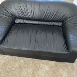 Black Small Leather Sofa Couch Chair - As New - Bargain Price 