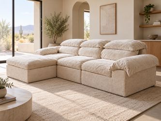 115.7” L-Shaped Modular Sectional Sofa with Ottoman – Cloud-Style Boneless Couch, No Assembly, Flexible Sofa in a Box, Beige